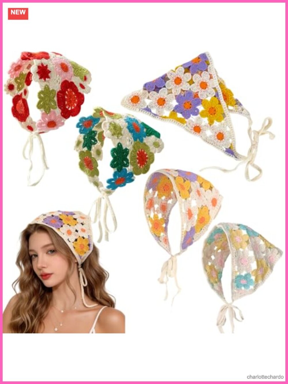 Crochet Bandanas Headbands Floral Knitted Headscarf Hair Accessories